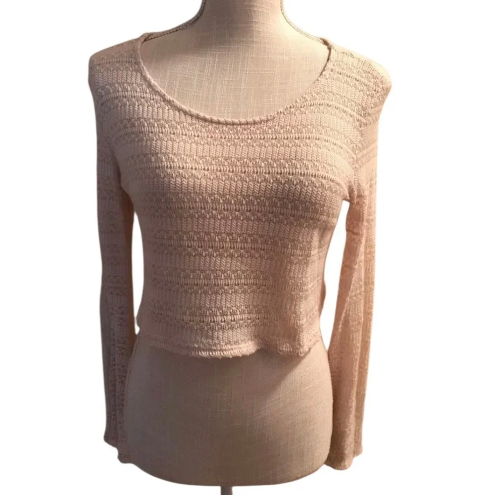 Forever 21 Knit Crop Top Long Sleeve Lightweight Blush Pink Size M - Picture 1 of 3